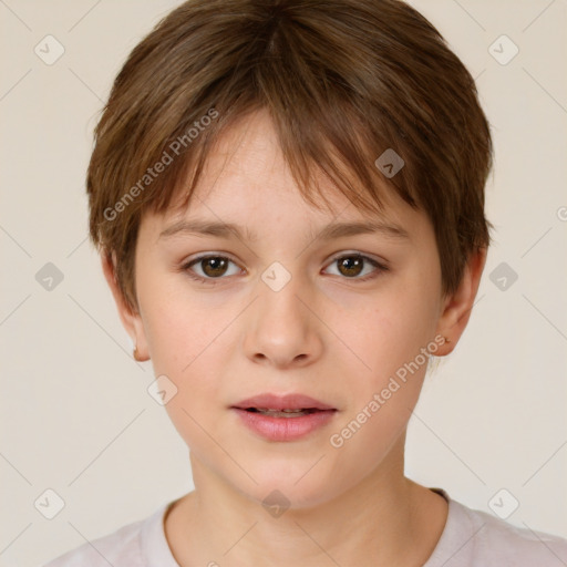 Neutral white child female with short  brown hair and brown eyes