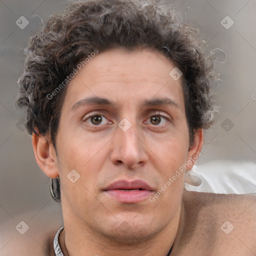 Neutral white adult male with short  brown hair and brown eyes