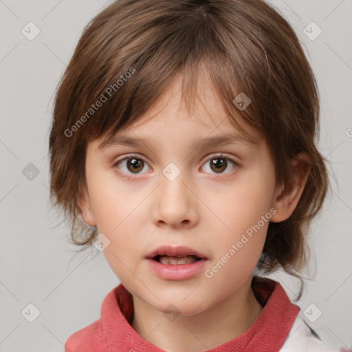 Neutral white child female with medium  brown hair and brown eyes