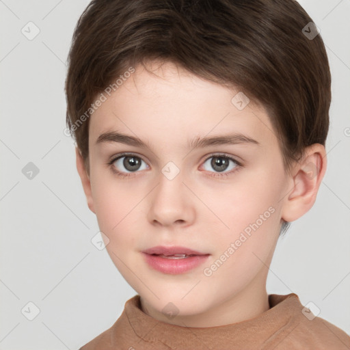 Neutral white child female with short  brown hair and brown eyes