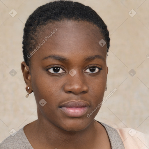 Neutral black young-adult female with short  brown hair and brown eyes