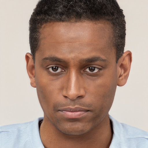 Neutral black young-adult male with short  brown hair and brown eyes