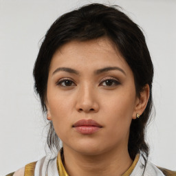 Neutral asian young-adult female with medium  brown hair and brown eyes