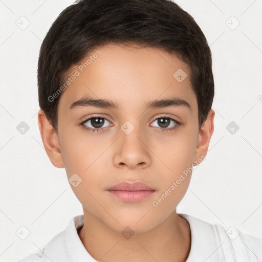 Neutral white child female with short  brown hair and brown eyes