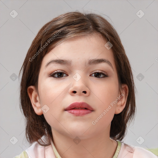 Neutral white child female with medium  brown hair and brown eyes