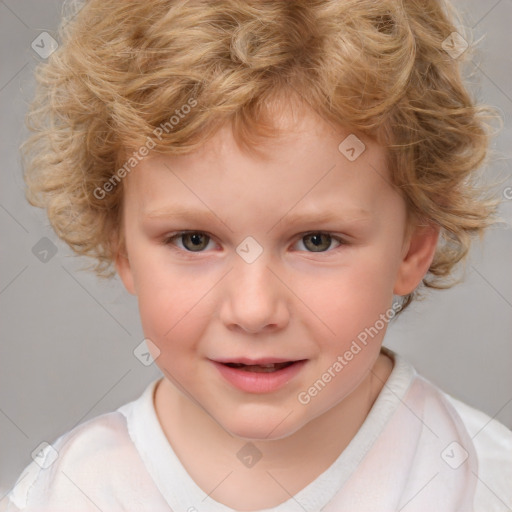 Joyful white child female with short  brown hair and brown eyes