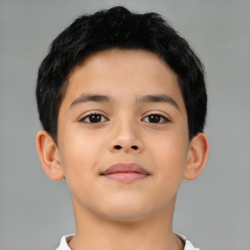 Neutral latino child male with short  brown hair and brown eyes