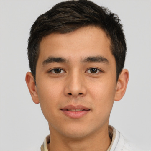 Neutral asian young-adult male with short  brown hair and brown eyes