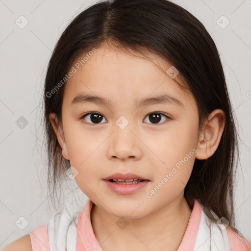 Neutral white child female with medium  brown hair and brown eyes