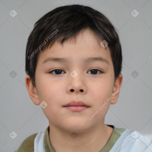 Neutral asian child male with short  brown hair and brown eyes