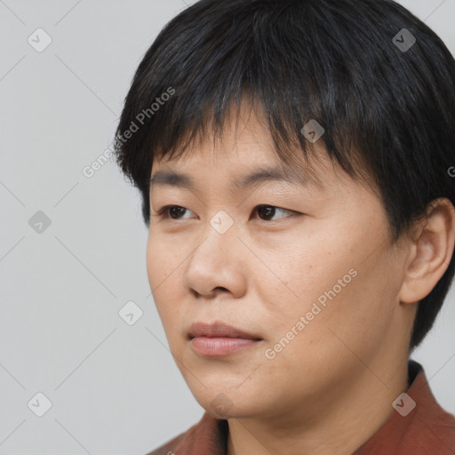 Neutral asian young-adult male with short  black hair and brown eyes