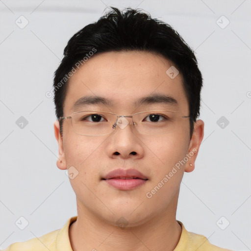 Neutral asian young-adult male with short  brown hair and brown eyes