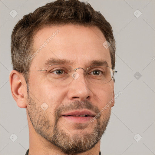 Neutral white adult male with short  brown hair and brown eyes