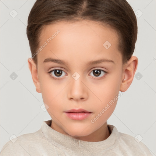 Neutral white child female with short  brown hair and brown eyes