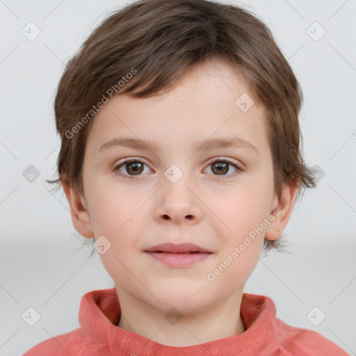 Neutral white child female with short  brown hair and brown eyes