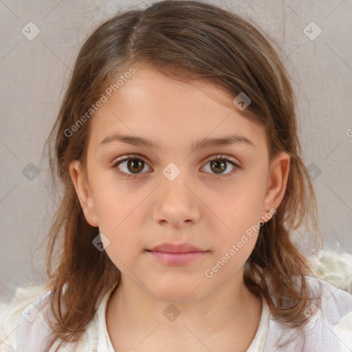 Neutral white child female with medium  brown hair and brown eyes