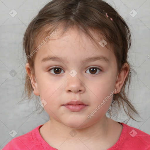 Neutral white child female with medium  brown hair and brown eyes