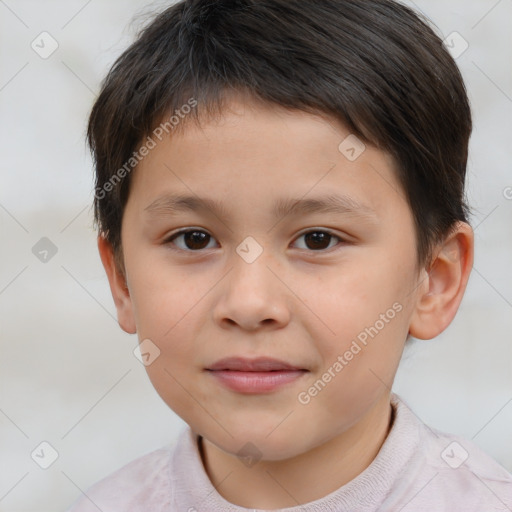 Joyful white child male with short  brown hair and brown eyes