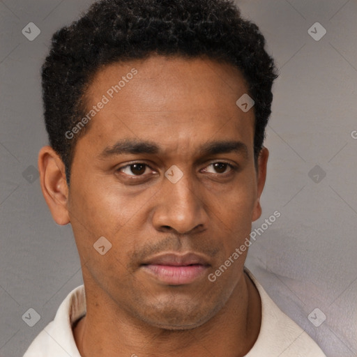 Neutral black young-adult male with short  brown hair and brown eyes