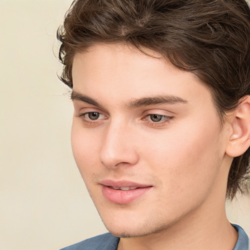 Neutral white young-adult male with medium  brown hair and brown eyes