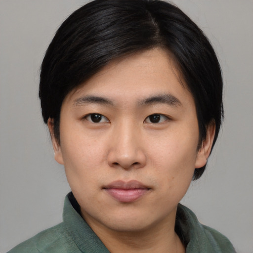 Neutral asian young-adult male with medium  black hair and brown eyes