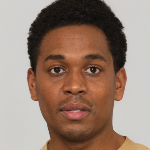 Neutral black young-adult male with short  brown hair and brown eyes