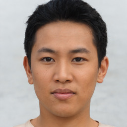 Neutral asian young-adult male with short  brown hair and brown eyes