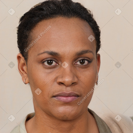 Neutral black young-adult female with short  brown hair and brown eyes
