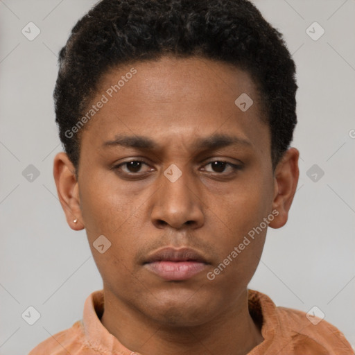 Neutral latino young-adult male with short  brown hair and brown eyes