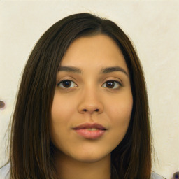 Neutral asian young-adult female with long  brown hair and brown eyes