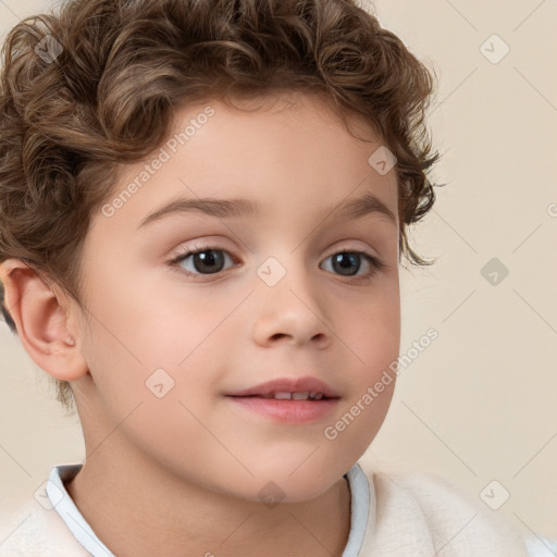 Neutral white child female with short  brown hair and brown eyes