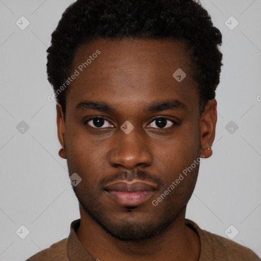 Neutral black young-adult male with short  brown hair and brown eyes