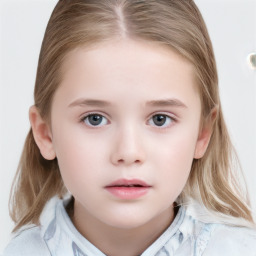 Neutral white child female with medium  brown hair and grey eyes