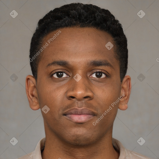 Neutral black young-adult male with short  brown hair and brown eyes