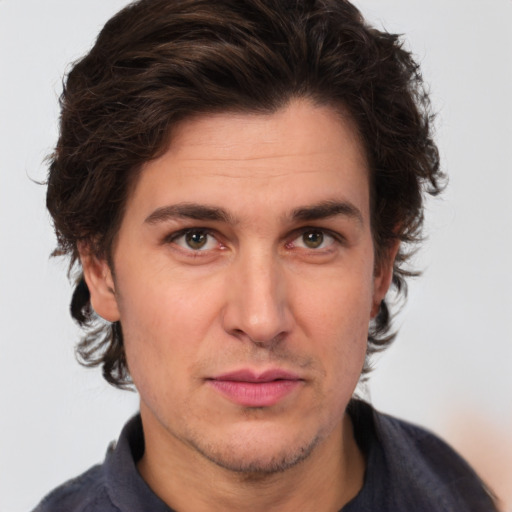 Neutral white adult male with short  brown hair and brown eyes