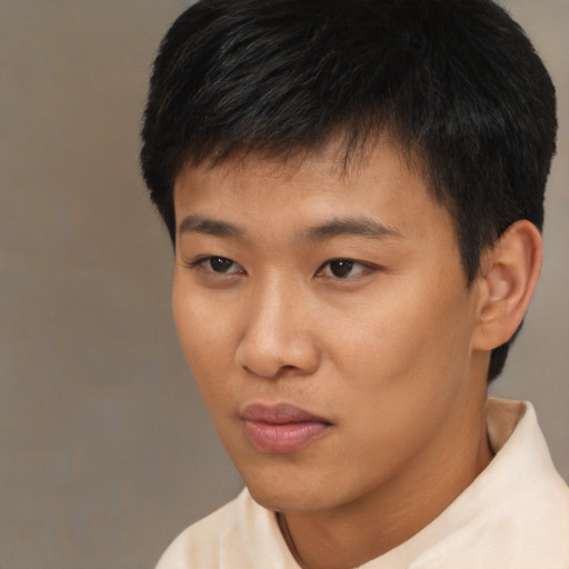 Neutral asian young-adult male with short  black hair and brown eyes