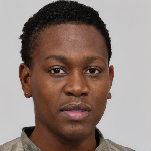 Neutral black young-adult female with short  brown hair and brown eyes