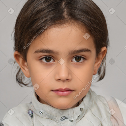 Neutral white child female with medium  brown hair and brown eyes