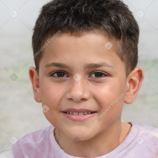 Joyful white child male with short  brown hair and brown eyes