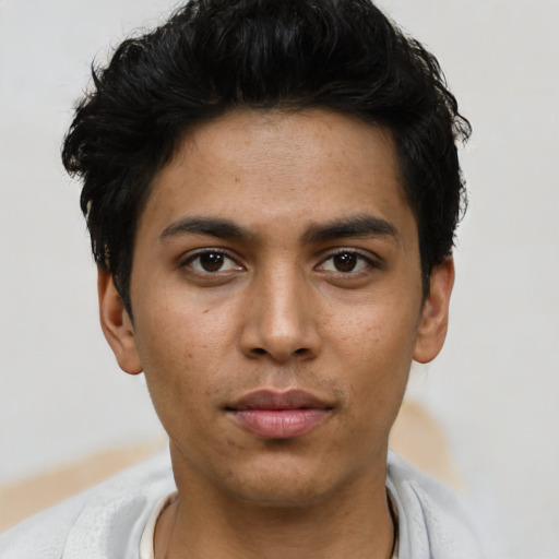 Neutral asian young-adult male with short  black hair and brown eyes