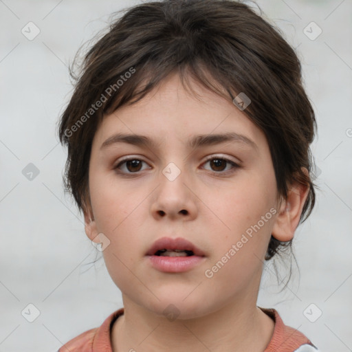 Neutral white child female with medium  brown hair and brown eyes