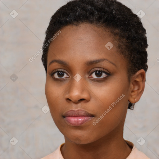 Neutral black young-adult female with short  brown hair and brown eyes