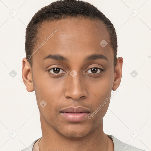 Neutral black young-adult male with short  brown hair and brown eyes