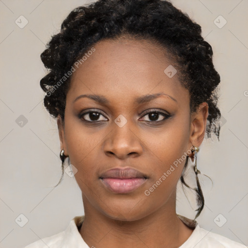 Neutral black young-adult female with short  black hair and brown eyes