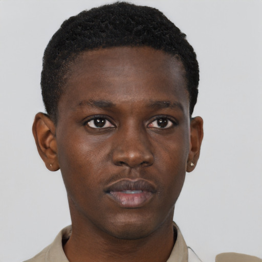Neutral black young-adult male with short  brown hair and brown eyes