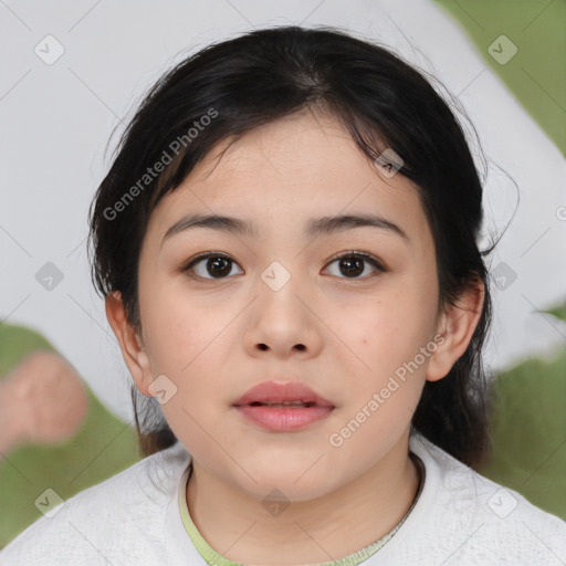 Neutral asian young-adult female with medium  brown hair and brown eyes