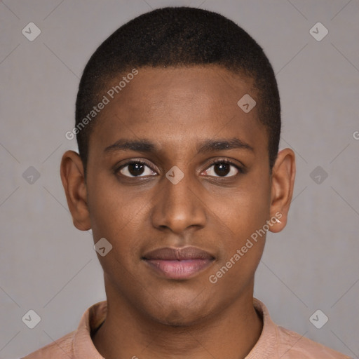 Neutral black young-adult male with short  brown hair and brown eyes