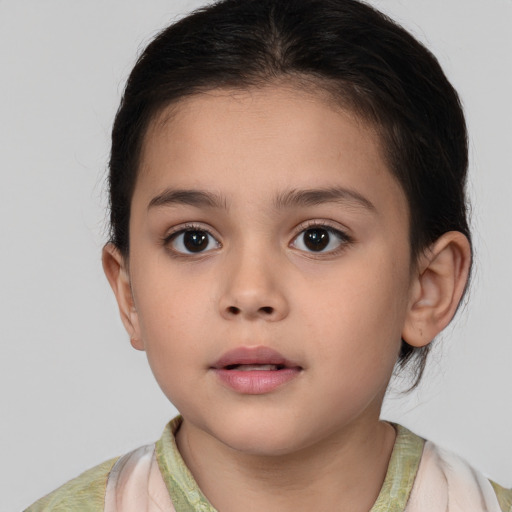 Neutral white child female with medium  brown hair and brown eyes