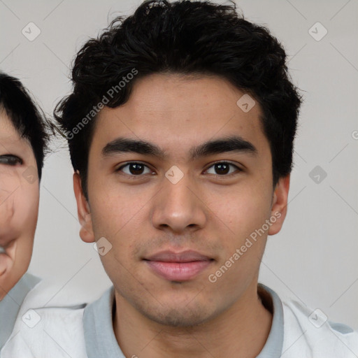 Neutral asian young-adult male with short  brown hair and brown eyes