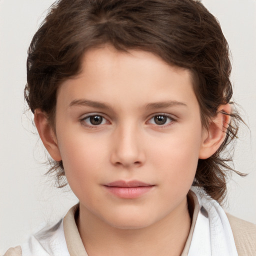 Neutral white child female with medium  brown hair and brown eyes